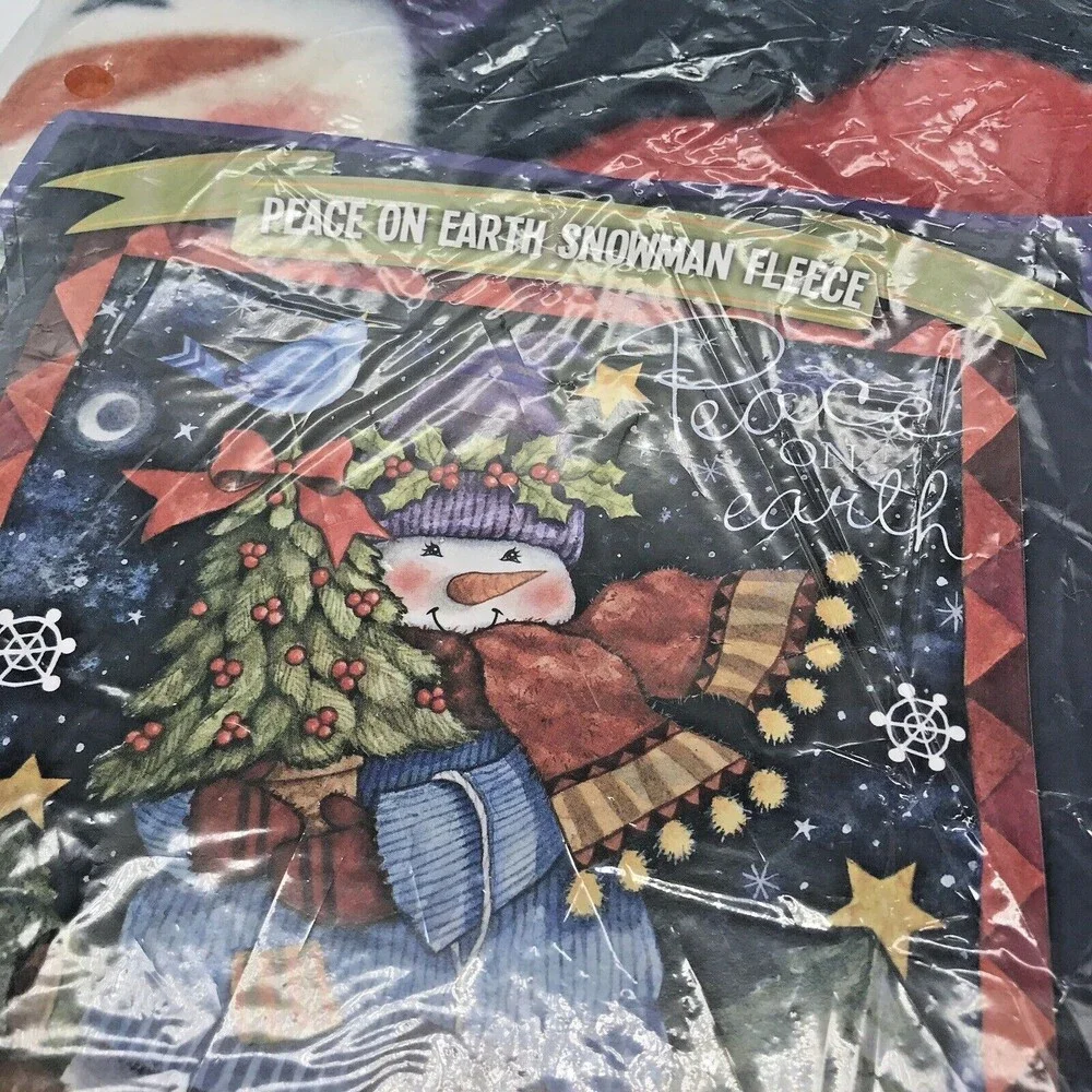 Peace On Earth Snowman Christmas Fleece Throw Blanket Multicolor 51 x 64 in.